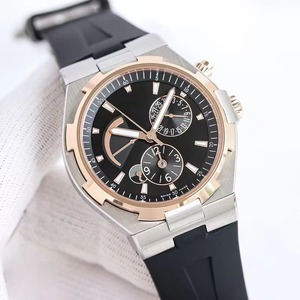Montre de luxe haut de gamme pour homme, cadran marron or rose, bracelet en caoutchouc marron, remontage automatique, double fuseau horaire, réserve de marche, jour/nuit, date, nouveauté 2026 - Product Image 1