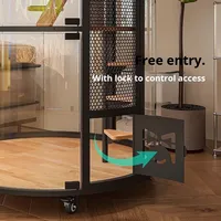 Grande Villa pour Chat en Bois Massif, Cage Intérieure de Luxe avec Nid Panoramique Rond, Armoire Maison pour Animaux en Bois Massif Toutes Saisons
