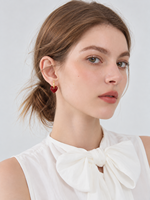 KAVNAR Boucles d'oreilles cœur rouge émail vin laiton doré or 14K vintage