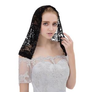Hijabs Musulmans Headwraps Voile de Mariée Blanc et Noir Fil de Mariage Dentelle Fleur Coiffe Voiles Echarpe Dentelle Court Châle Fil de Maille - Product Image 5