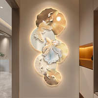 Décoration murale LED illuminée avec neuf poissons koï et bassin de lotus pour restaurant, hôtel, salon, intérieurs asiatiques modernes