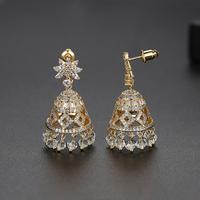 Pendiente de aro de circonita cúbica transparente de estilo exótico LUOTEEMI de chapado en oro para mujer diseño de joyería de viaje de India