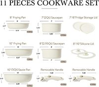 Batterie de cuisine antiadhésive détachable de haute qualité 11 pièces avec poignée amovible