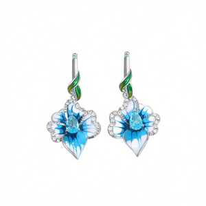 Pendientes de flor azul con engaste de topacio en plata 925, joyería romántica para fiesta para mujer - Product Image 1