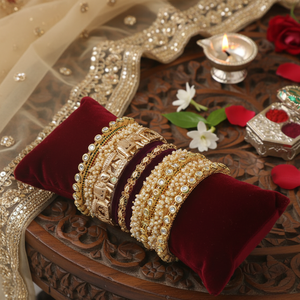 <b>Gold</b> Plated Pota Stone and Pearl Meenakari Velvet <b>Bangles</b> <b>Set</b> Fashion Jewelry for Wedding and Special Occasions for Bride - Product Image 3