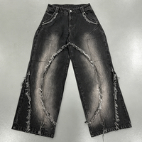 Jeans vintage pour hommes, coupe décontractée, taille mi-haute, denim délavé, style streetwear hip-hop pour l'automne et l'hiver