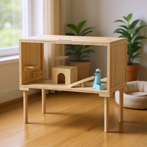 Jaula de madera para gerbillas con patas, 28 x 16 x 29.5 pulgadas, para ratones enanos sirios, jaula para mascotas de interior, estilo sencillo, veta de madera - Product Image 2