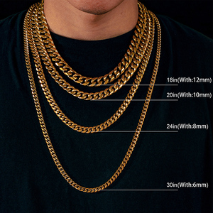 Chaîne cubaine <span class=keywords><strong>en</strong></span> acier inoxydable plaqué <span class=keywords><strong>or</strong></span> étanche sans ternissure pour hommes bijoux Hip Hop collier de chaîne à maillons cubains - Product Image 6