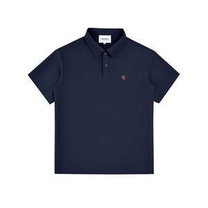 Camiseta de manga corta bordada con etiqueta dorada de marca de moda, estilo unisex para parejas, corte holgado tipo concha, top de color liso. - Product Image 5