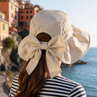 Chapeaux de pêcheur à large bord en coton uni pour femme, style bob, couleur unie, avec nœuds, pour l'extérieur, le voyage et la pêche, vente en gros