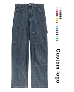 YKmozi กางเกงยีนส์ทรงแบ็กกี้ยีนส์ทรงหลวมมีกระเป๋าที่ใส่ได้เฉพาะสำหรับช่างไม้กางเกงยีนส์ทรงแบ็กกี้ไซส์ออกแบบโลโก้ได้ตามต้องการ - Product Image 1