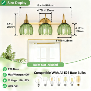 <b>Wall</b> Lamp Green Glass Shade Copper Body E27 LED <b>Wall</b> Mounted European Style Bedroom Living Room <b>Lighting</b> - Product Image 4