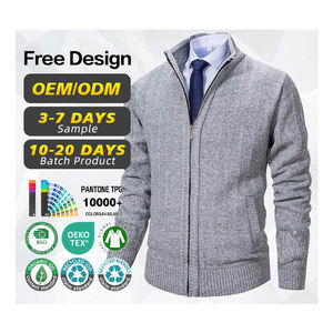 Fabricante personalizado al por mayor chaqueta de invierno para hombre Slim Fit Stand Collar cremallera suéter algodón grueso cálido cárdigan de punto para hombres - Product Image 1