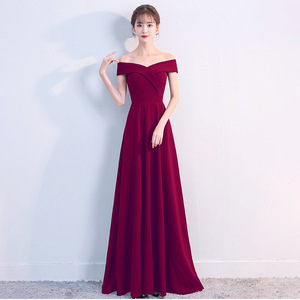Evening Dress Women Off The Shoulder Long A Line Chiffon Wine Red Formal Party Wedding Bridesmaid Dress - Product Image 1