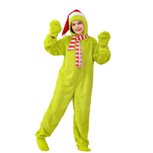 Costume Natalizio Luolan da Goblin Verde con Capelli Verdi, Tuta Corta in Peluche per Bambini dai 3 agli 8 Anni - Product Image 2