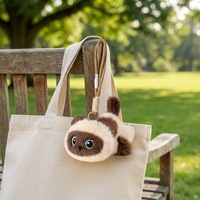 Porte-clés en peluche chat siamois brodé, jouet anti-stress mignon et kawaii, cadeau d'anniversaire, jouets en peluche personnalisés