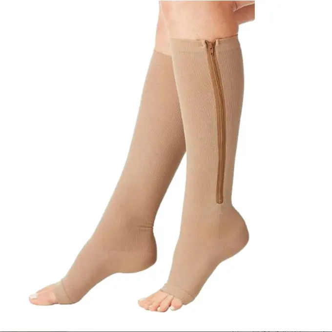 Chaussettes de compression personnalisées grande taille mollet avec fermeture éclair bas cuisse de compression infirmière en surpoids