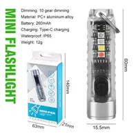 Helius Mini porte-clés LED Rechargeable Portable magnétique USB haute puissance Camping longue portée lumière lampe de poche