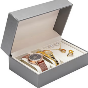 Caja de Regalo para Joyería y Relojes, Autoarmable, de Cartón Gris, con Forro de Esponja, Cierre Magnético, Logotipo Personalizado, Laminado Mate, Venta al Por Mayor - Product Image 1