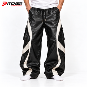 Custom <b>leather</b> <b>trousers</b> in lambskin <b>leather</b> with relaxed fit for private label menswear fashion retailers - Product Image 1