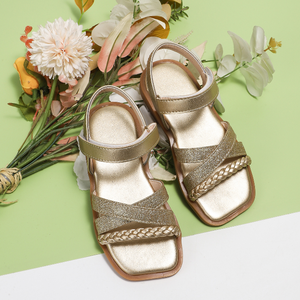 Sandalias Romanas de Verano para Niñas al por Mayor, Sandalias Doradas con Punta Cuadrada y Tejido - Product Image 3