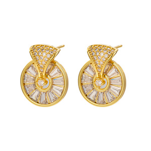 Geometric Zircon <b>Stud</b> <b>Earrings</b> Gold Round <b>Crystal</b> Inlay Claw Setting For Women Anniversary Jewelry EDB 007 - Product Image 5