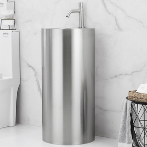 Lavabo a <span class=keywords><strong>colonna</strong></span> moderno in acciaio inox 304, rotondo, da terra, salvaspazio per <span class=keywords><strong>bagno</strong></span> piccolo o hotel - Product Image 5