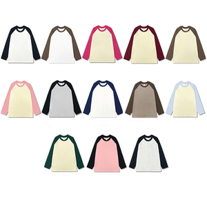 T-shirt élégant pour femme RUICHI 200GSM 100% coton, manches raglan colorées, col rond ample, style américain, printemps-automne - Product Image 1
