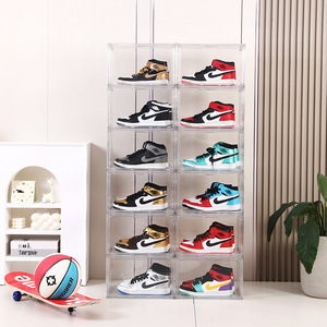 Caja de zapatos transparente con apertura lateral y tapa, estante de almacenamiento a prueba de polvo para zapatillas deportivas, organizador apilable, forma rectangular - Product Image 5