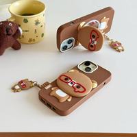 Coque de téléphone en silicone 3D mignonne motif dessin animé avec miroir et support en forme d'œil d'ours pour iPhone 13/14/15