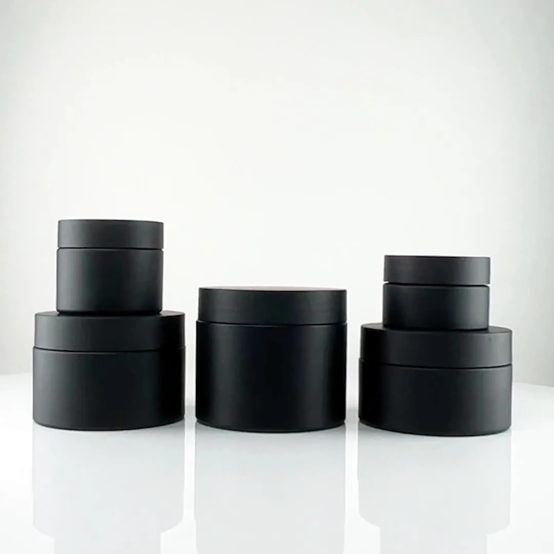 Wholesale Cosmetic Plastic Bottle PET Refillable Storage 30/50/100/120/150G Black Frosted Wide-Mouth Jars with Lids