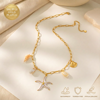 Collier en acier inoxydable plaqué or 18 carats PVD avec pendentif étoile de mer et coquillage en émail rose, thème océan, bijoux étanches pour femmes