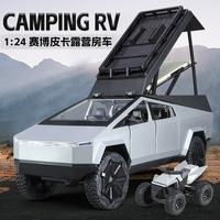 Modèles de voitures à l'échelle 1:24, Cyber Pickup Camping RV, voiture miniature en métal, jouet pour enfants, voiture avec moto