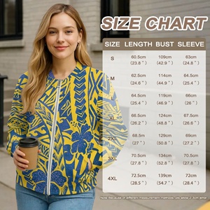 Giacca Bomber da <span class=keywords><strong>Donna</strong></span> Stile Tribale Polinesiano <span class=keywords><strong>Giallo</strong></span> e Blu, Casual con Zip Intera, Giacca Varsity con Tasche, Capospalla - Product Image 6