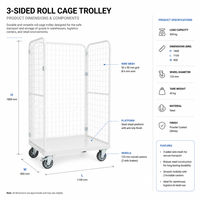 Chariot de sécurité pliable à 3 côtés en treillis métallique pour la manutention et le stockage des stocks en magasin de détail