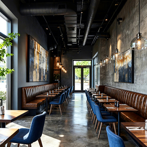 Chaise industrielle et commerciale Ron Group en tissu, dossier haut, banquette rembourrée, table carrée en bois durable pour <span class=keywords><strong>restaurant</strong></span> - Product Image 1