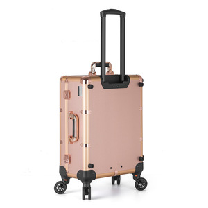 Oro Champagne in alluminio di colore <span class=keywords><strong>grande</strong></span> trolley illuminato trucco di bellezza caso cosmetico con luci specchio lampadine ruote e stand - Product Image 5