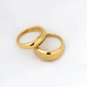 Classic Couple 18K Gold Plated Statement Rings Waterproof Jewelry Minimalist Chunky Stainless Steel Dome Ring For Women