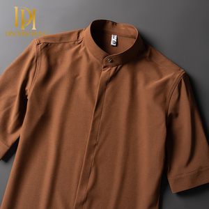 <span class=keywords><strong>เสื้อ</strong></span><span class=keywords><strong>เชิ้ต</strong></span>แขนสั้นผ้าไอซ์ซิลค์สำหรับผู้ชาย, สไตล์จีนใหม่ฤดูร้อนเสื้อ<span class=keywords><strong>เชิ้ต</strong></span>แขนยาวปานกลางเข้ารูปสไตล์เกาหลี - Product Image 4