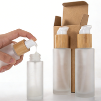 Botol Lotion Kosmetik Kaca Buram 30ml 50ml 60ml 100ml 120ml Dengan Tutup Kayu Bambu
