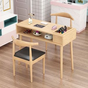 Solid wood nail <b>table</b>, popular nail salon <b>table</b>, single person nail <b>table</b> <b>and</b> <b>chair</b> set with drawers - Product Image 3