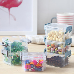 Transparent Plastic Storage Box Stackable With Lid For Jewelry Cosmetics Pills Food Container Rectangle Solid Color - Product Image 1