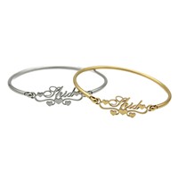 Pulsera Elegante y Sencilla para Mujer Haomi, Nombre Personalizado, Pulsera de Acero Inoxidable Brillante Personalizada para Mujer