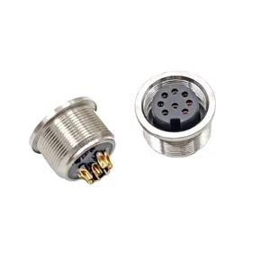 Circular M16 8Pole Female Socket Front Panel Mount Connector Solder Type IP67 For Industrial automation Power Signals