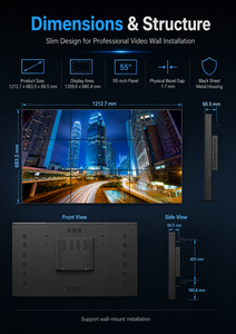 Écran LCD de 55 pouces 1080p à raccordement, 500 nits, cadre ultra-fin, mur vidéo pour centre commercial, avec un cadre physique de 1,7 mm qui facilite l'assemblage - Product Image 2