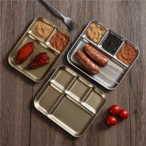 Stainless Steel Compartmentalized Barbecue Plate 4 Section <b>Dipping</b> Sauce Dish For Restaurant Use - Product Image 1