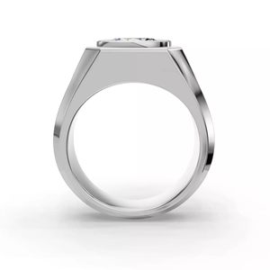 Anillo de declaración para hombre de oro blanco macizo de 14K personalizado con diamante de laboratorio de 1 quilate de corte ovalado, engaste seguro en bisel, acabado pulido, joyería. - Product Image 3
