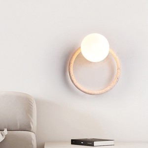 Lampe murale en travertin naturel, ronde de 21 cm, style Wabi Sabi, décoration de chevet de chambre à coucher - Product Image 2