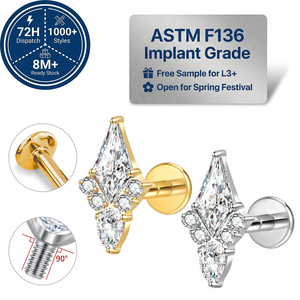JIAXIN Labret en Titane ASTM F136 16G à Filetage Interne, avec <span class=keywords><strong>Grappe</strong></span> de Dards en Zircon Cubique (CZ) forme Ciseau et Poire 5A, pour Piercing Plat, Mariage, Bijou Corporel Tendance - Product Image 1
