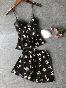 Conjunto de pijama de satén sexy de primavera para mujer con cierre de cintura elástica Almohadilla de pecho con estampado floral-para <span class=keywords><strong>dormir</strong></span> o ropa de <span class=keywords><strong>dormir</strong></span> - Product Image 2